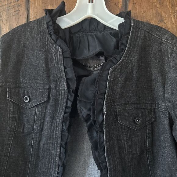 INC Womens Cotton Jean Blazer Jacket size Small Black‎ Ruffled - Picture 2 of 7